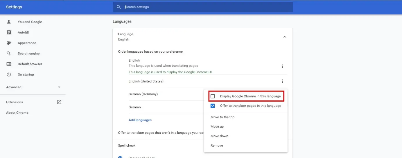 Google Chrome: Festlegen der anzuzeigenden Sprache