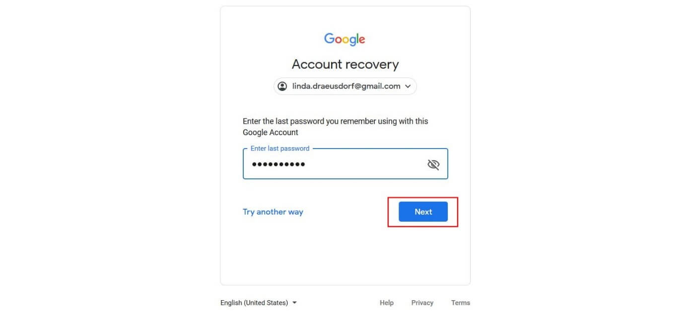 Eingabe des Passworts in Google