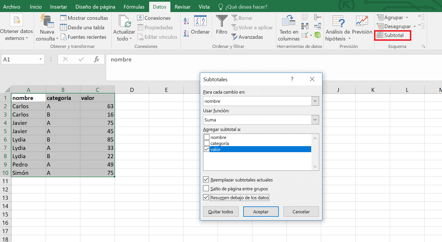 Excel-Zwischensummen-Tool