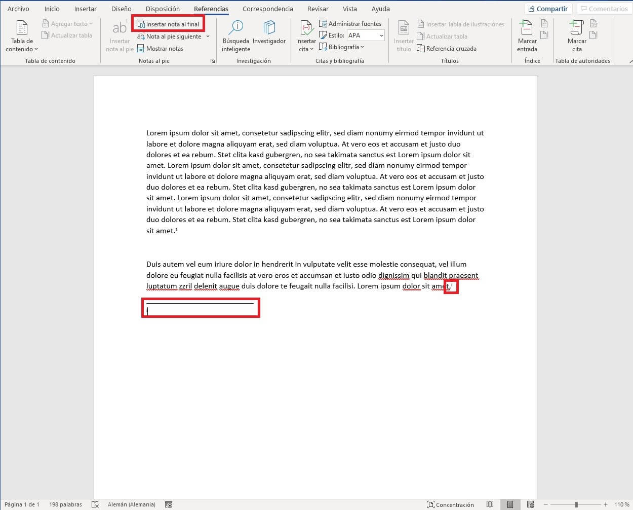 Fügen Sie eine Endnote in Word 2019 ein