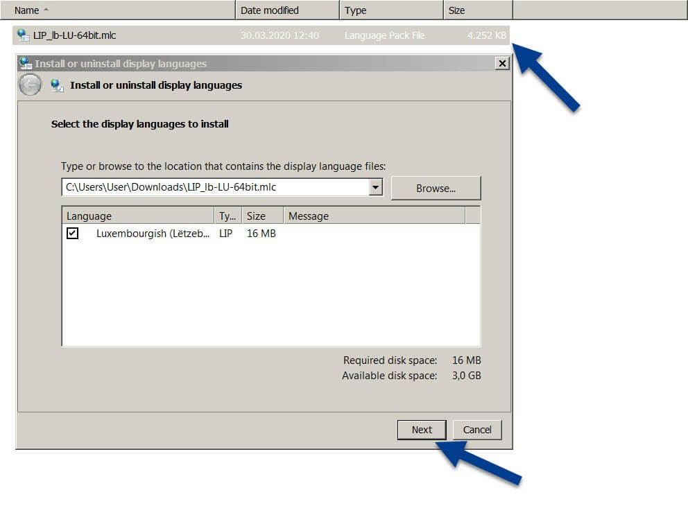 Installationsassistent, mit dem Sie die Sprache des Windows 7-Betriebssystems ändern können.