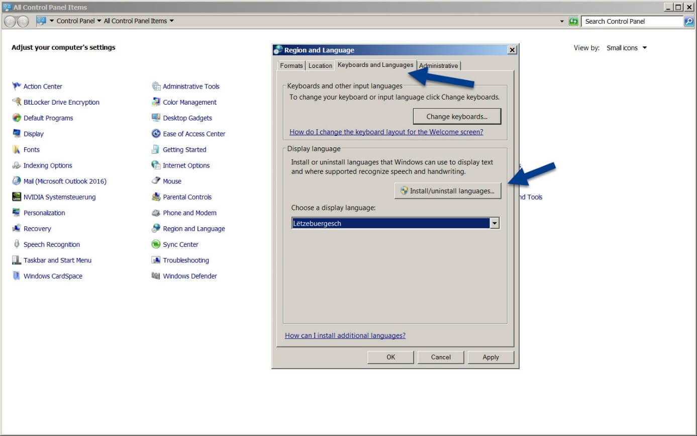 Tab? Tastaturen und Sprachen? aus dem Windows 7-Menü.