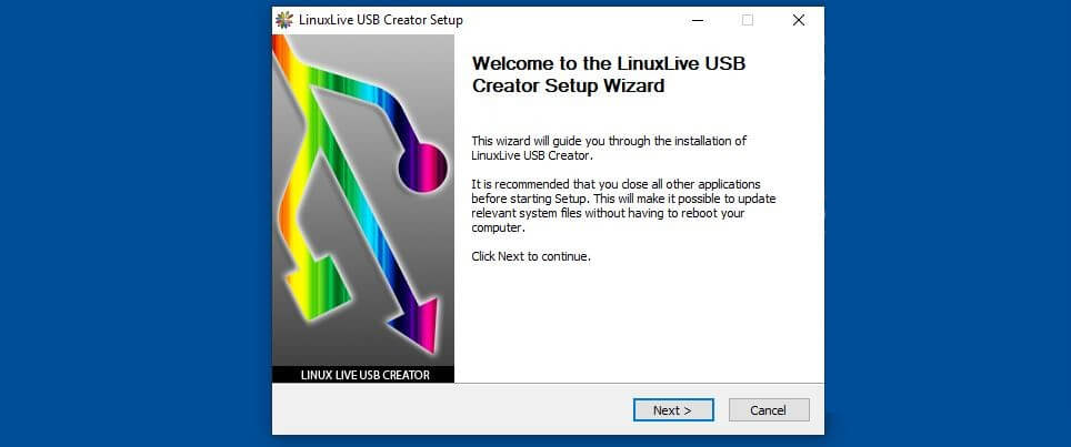 Installationsassistent für LinuxLive USB Creator