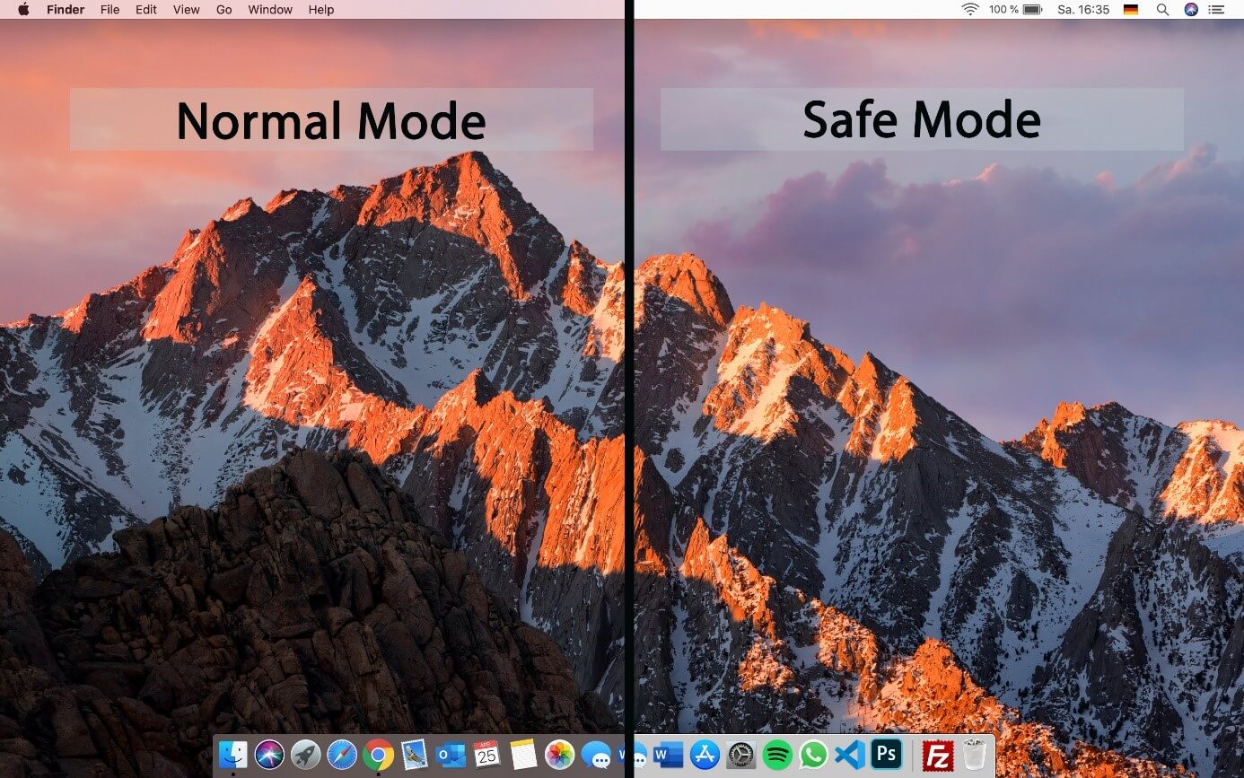 macOS: Vergleich zwischen Normalmodus und abgesichertem Modus
