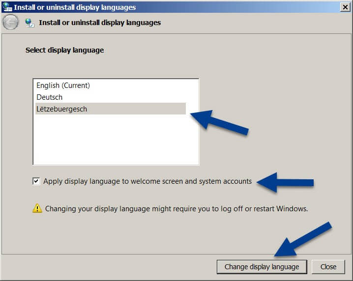 Menü in Windows 7 zum Ändern der Sprache.