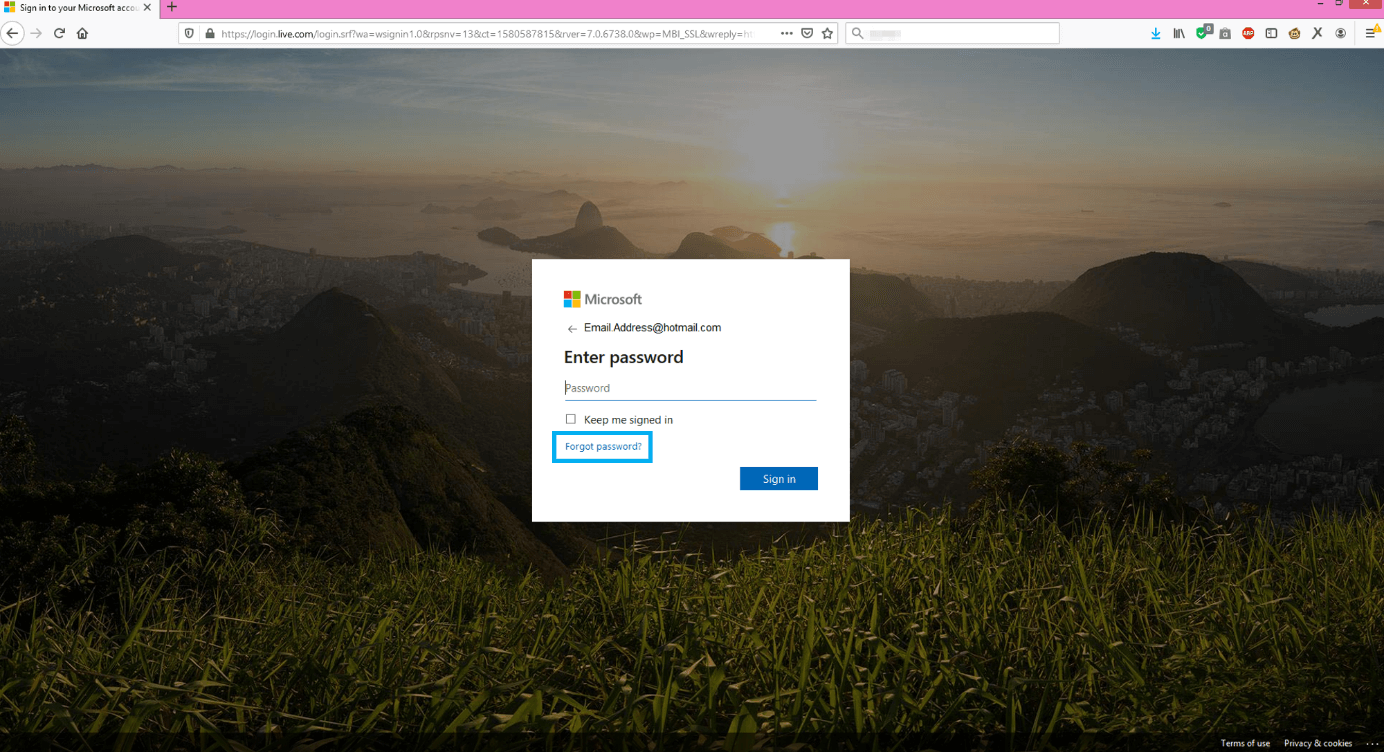 Passwortanfrage auf der Microsoft-Seite