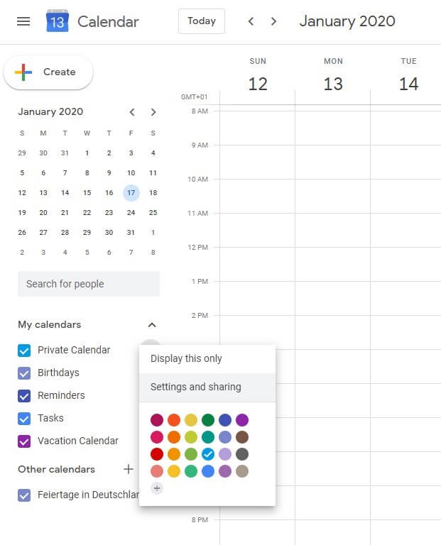 Wählen Sie den Kalender unter Meine Kalender