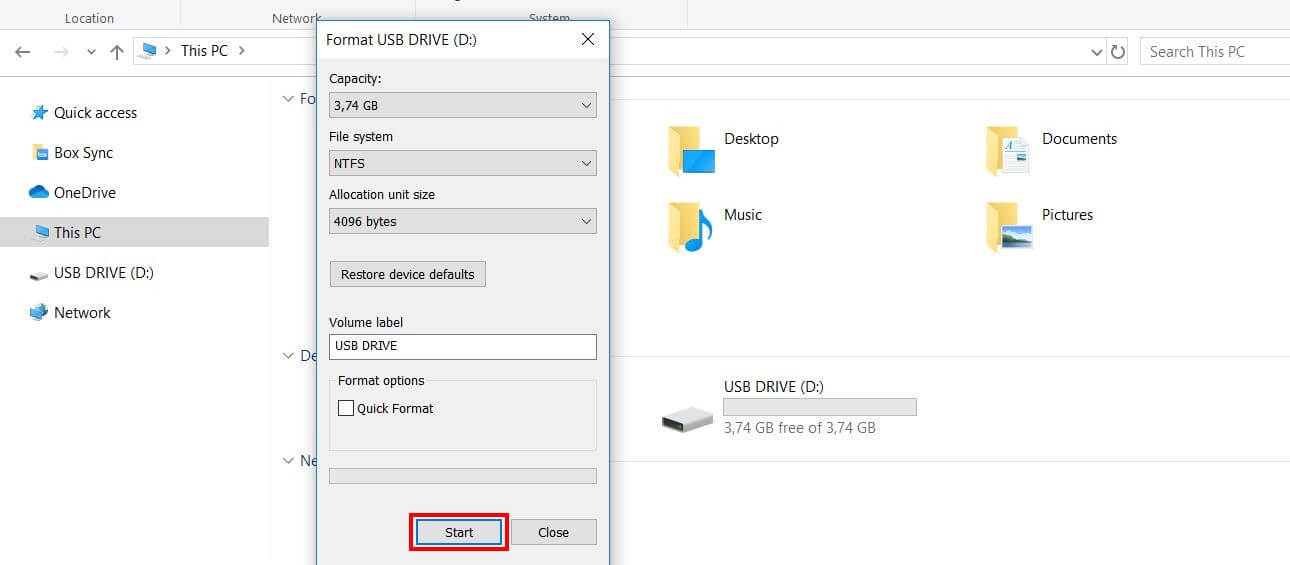 Formatieren Sie ein USB-Laufwerk in Windows 10