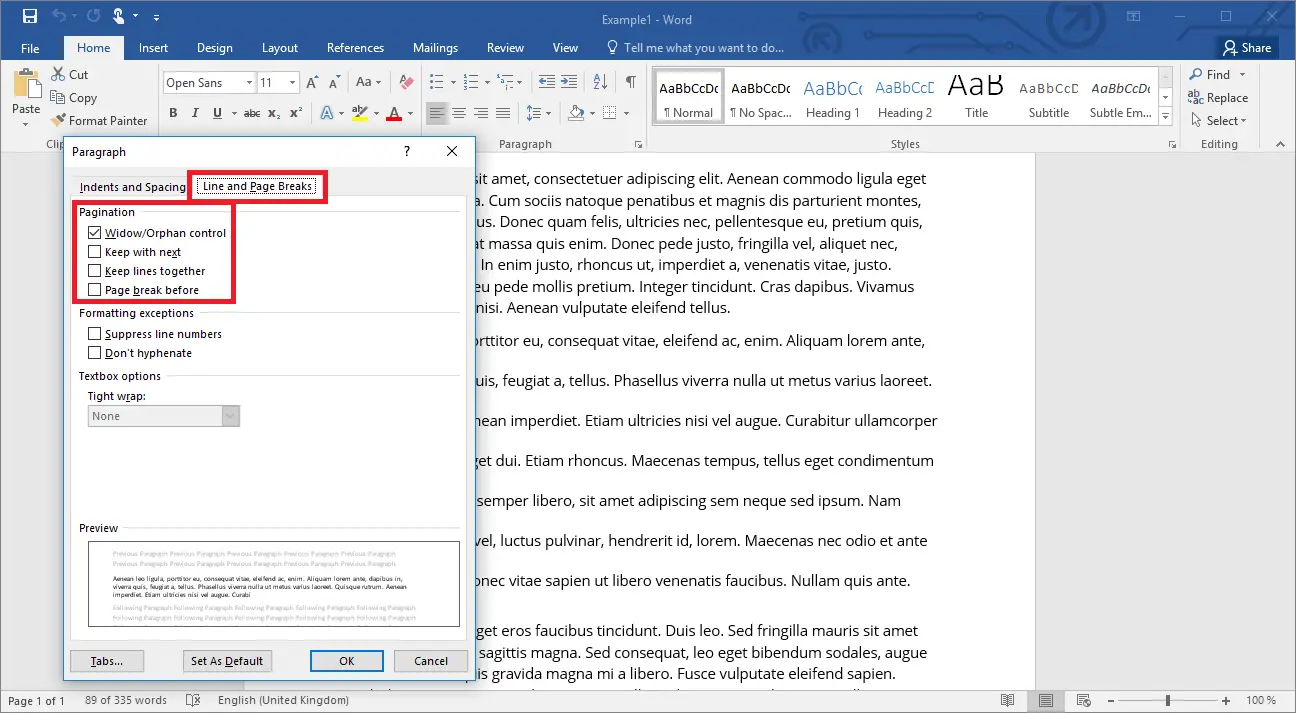 Absatzoptionen in Word