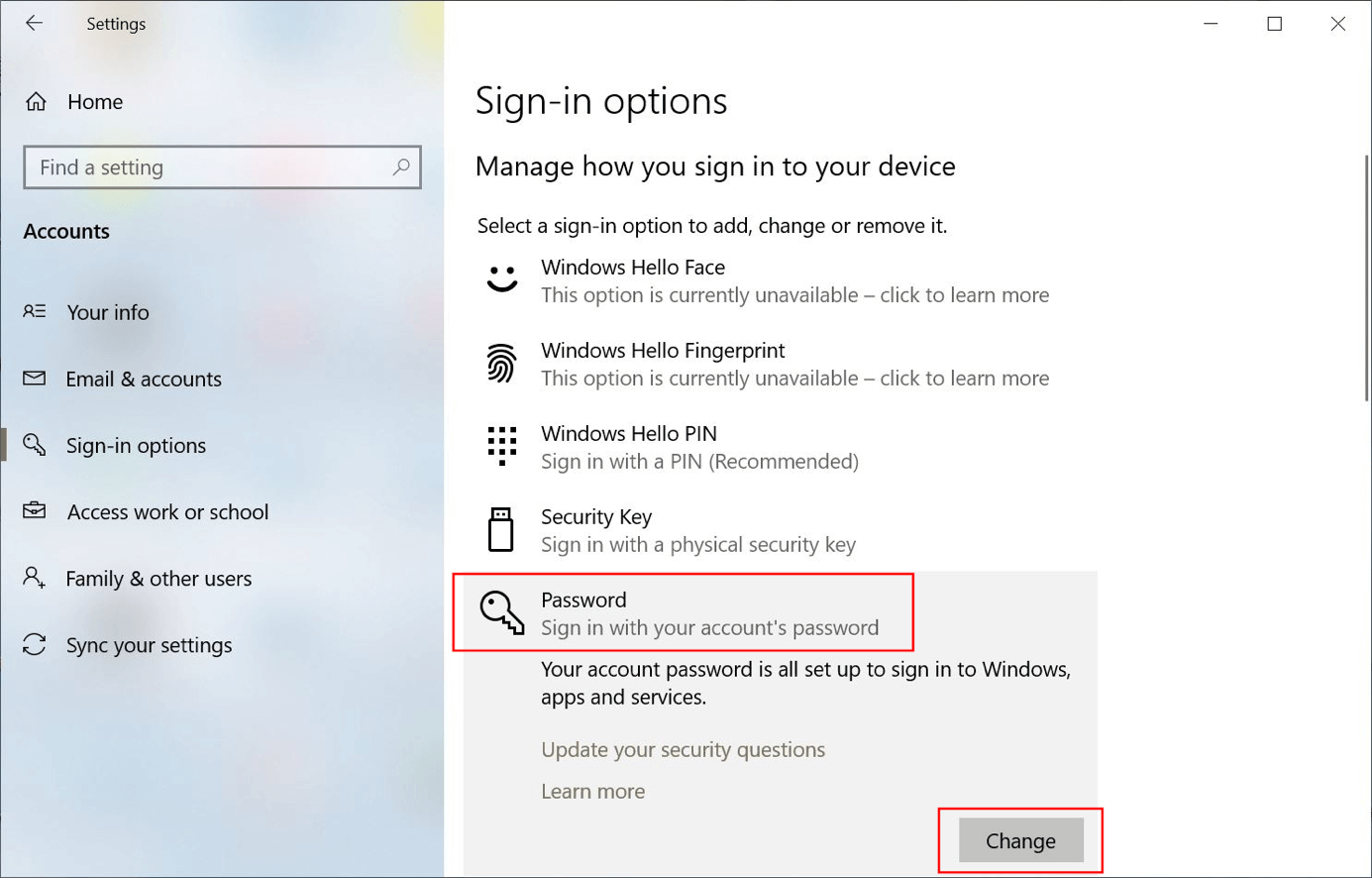 Windows 10: Anmeldeoptionen mit Kennwortbereich