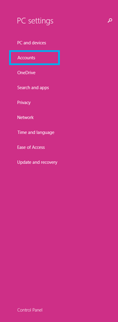 Einstellungsmenü in Windows 8: Einstellungen ändern: Konten