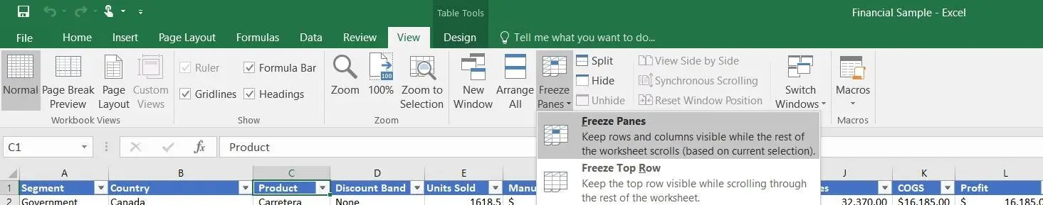 Spalten in Excel mit der Option? Panels einfrieren?