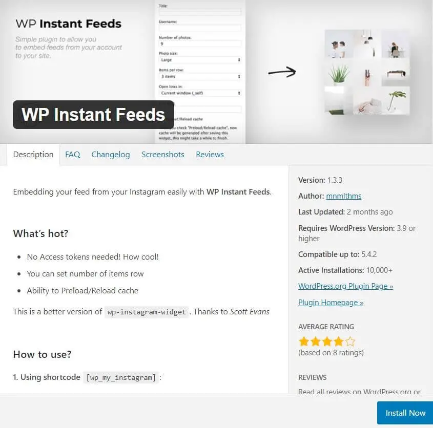 Instagram Plugin für WordPress WP Instant Feeds