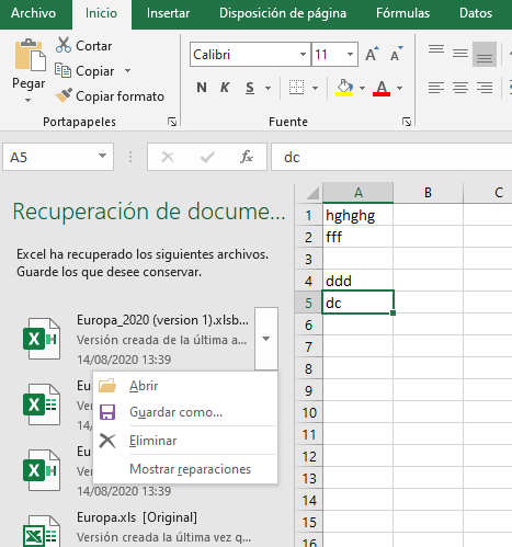 Dokumentwiederherstellung in Excel