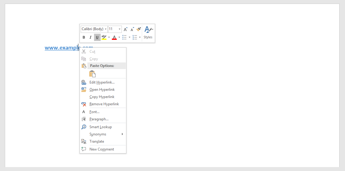 Microsoft Word-Dokument mit einem zu löschenden Hyperlink