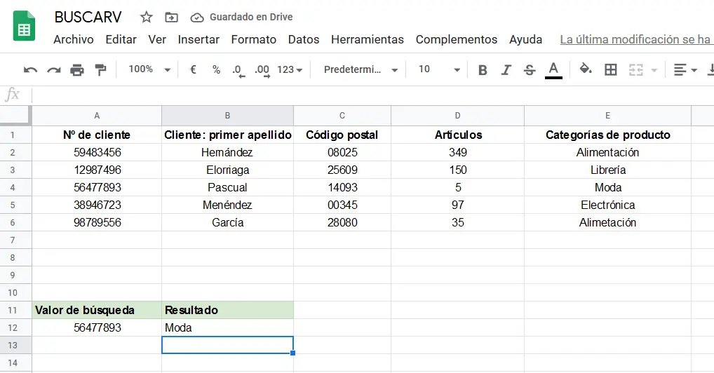 Ergebnis von VLOOKUP auf Google Sheets