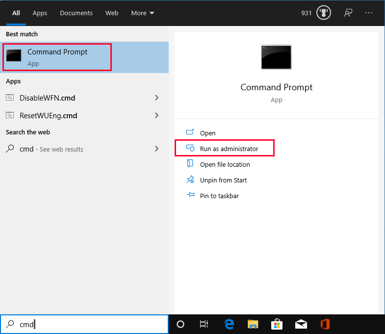 Zugriff auf die Eingabeaufforderung über das Windows 10-Suchfeld