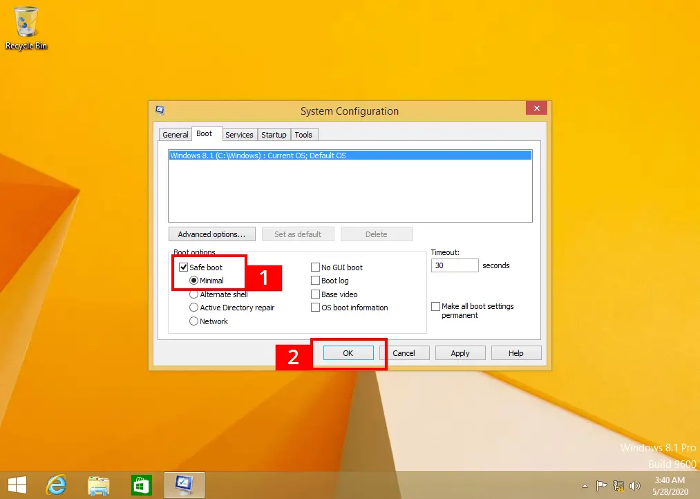 Wählen Sie "Sicherer Start". in den Windows 8-Systemeinstellungen