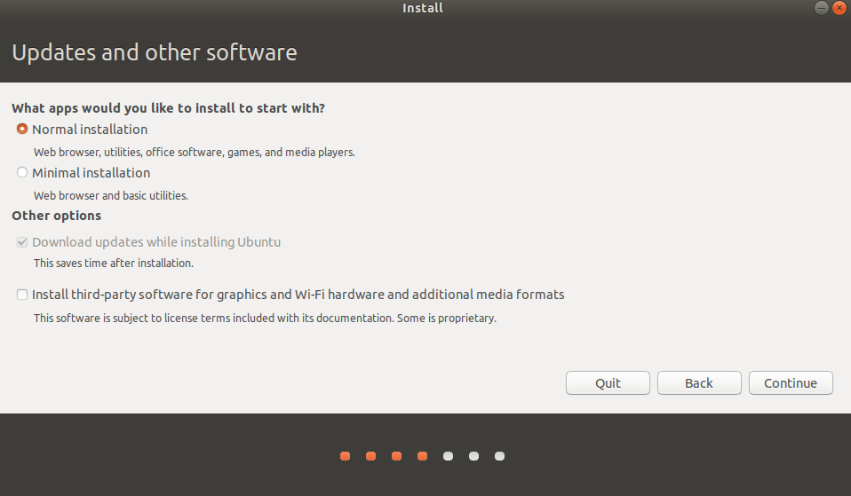 Auswahl des Installationstyps bei der Installation von Ubuntu