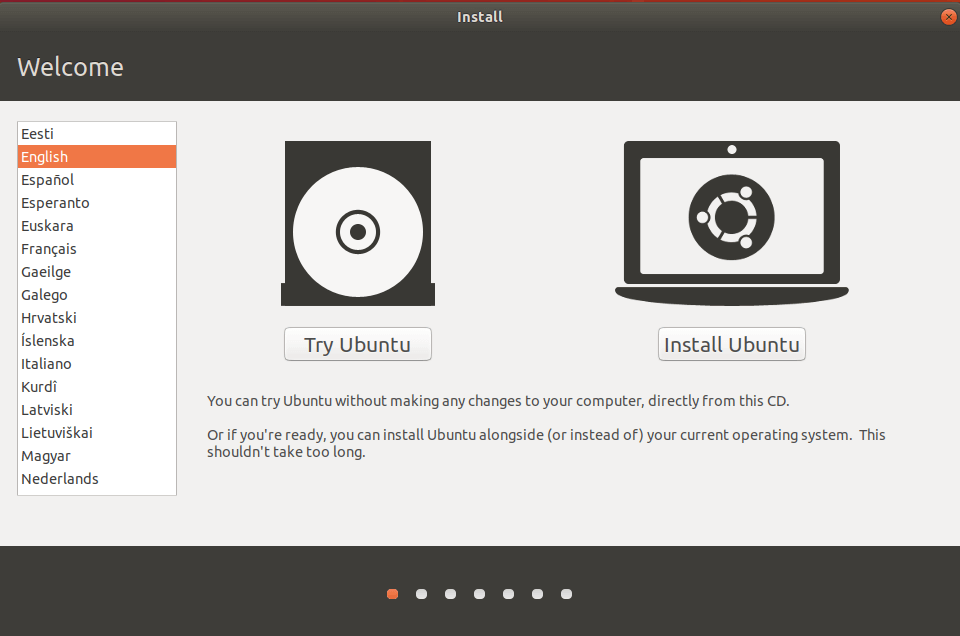 Sprachauswahl bei der Installation von Ubuntu