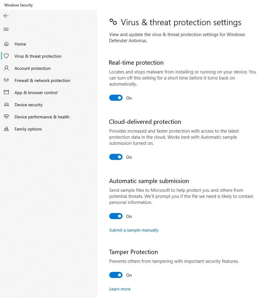 Konfigurieren des Schutzes vor Viren und Bedrohungen in Windows