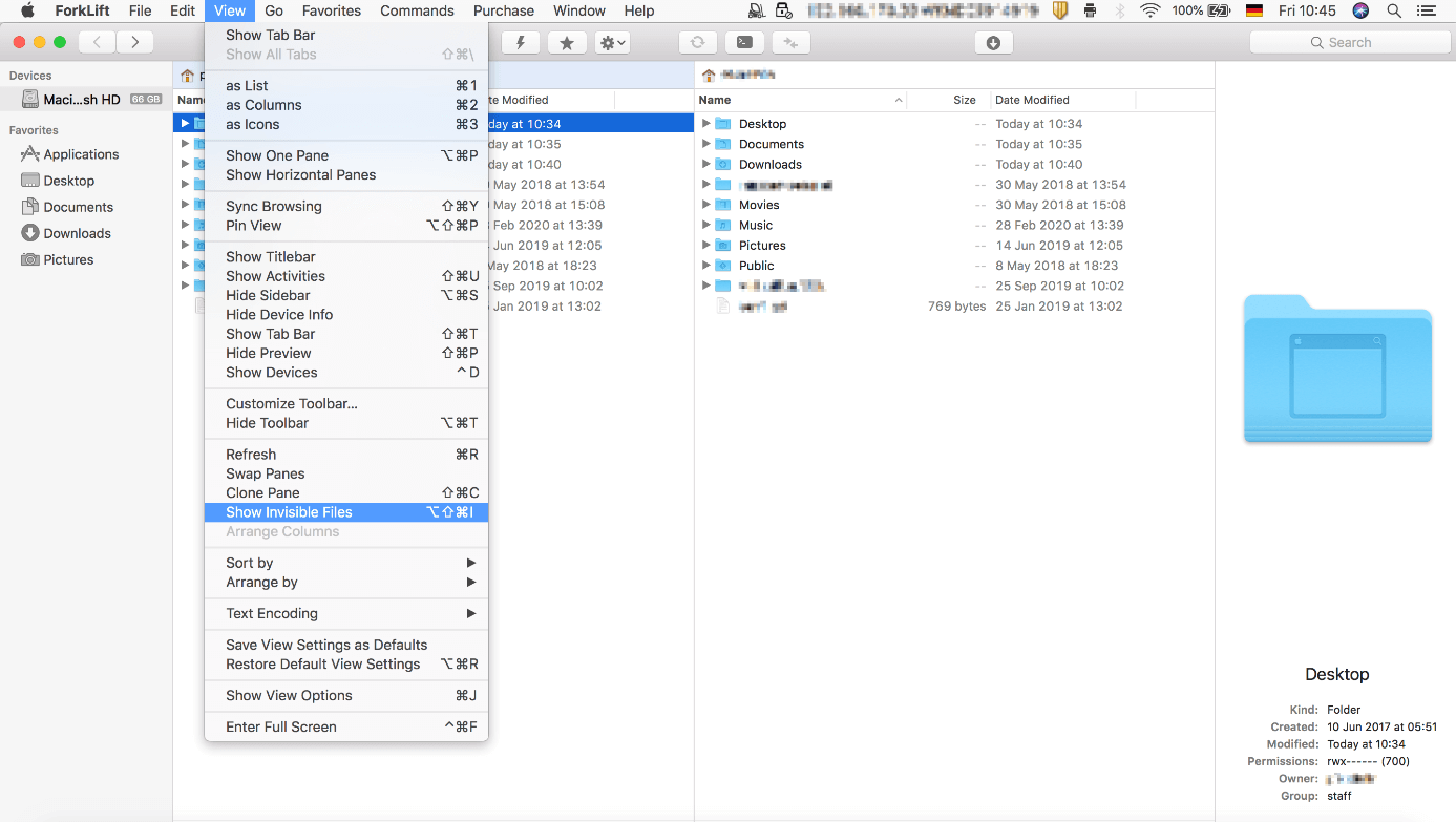 Zeigen Sie versteckte Dateien auf dem Mac mit Forklift an 