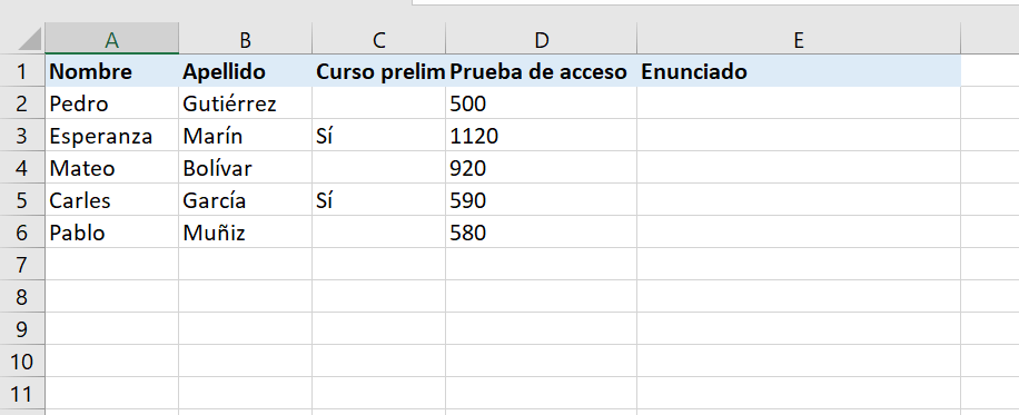 Excel SI-O: Tabelle mit benutzerdefiniertem Ausdruck in Spalte E.