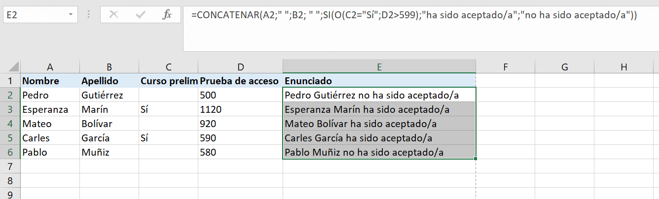 Excel: IF-O kombiniert mit CONCATENATE.