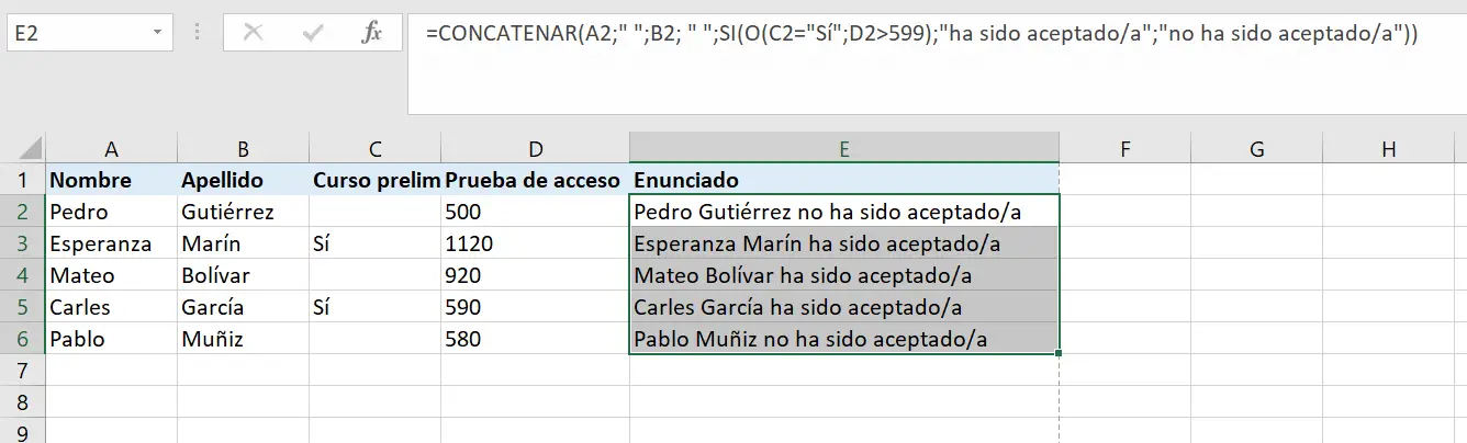 Excel: IF-O kombiniert mit CONCATENATE.