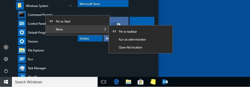Windows 10:? Eingabeaufforderung? Symbol im Startmenü