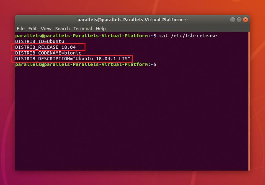 Das Terminal liest den Inhalt der Datei / etc / lsb-release, einschließlich der installierten Ubuntu-Version
