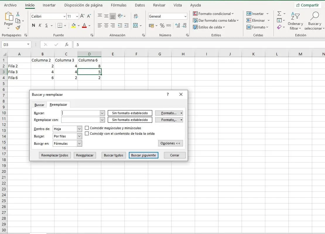 Fenster mit den erweiterten Optionen der Funktion? Ersetzen? Excel