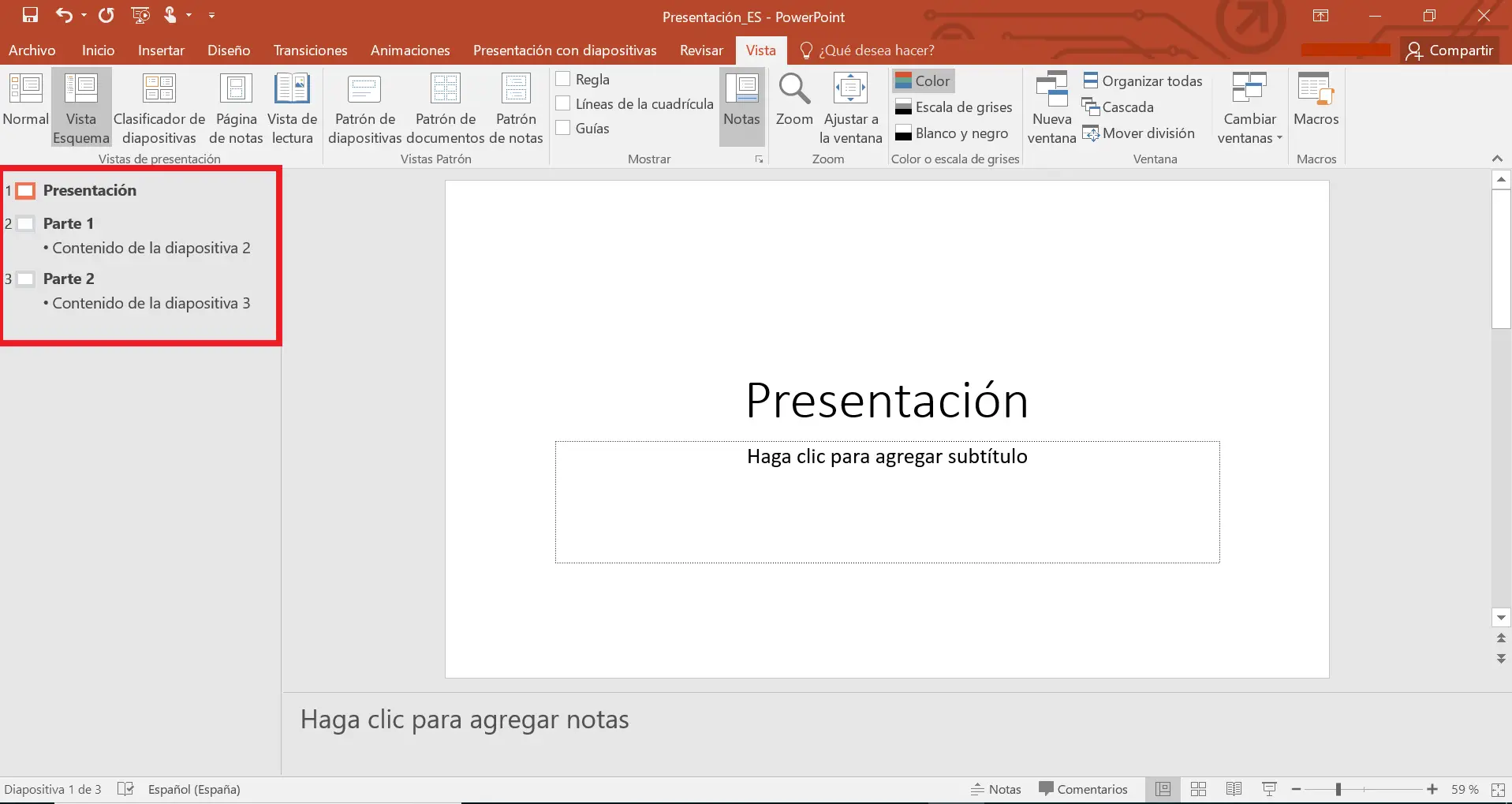 Gliederungsansicht in PowerPoint: Elemente