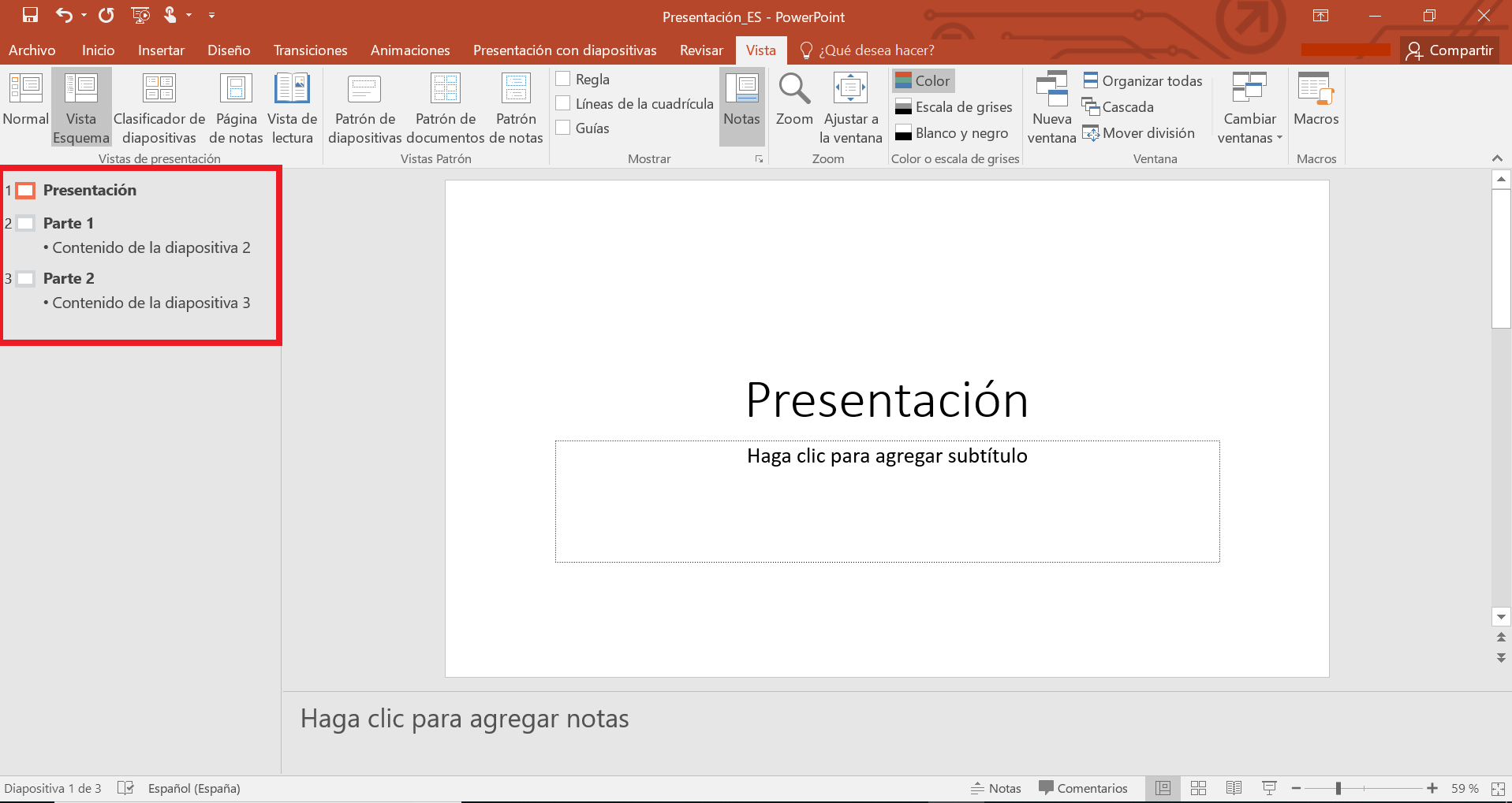 Gliederungsansicht in PowerPoint: Elemente