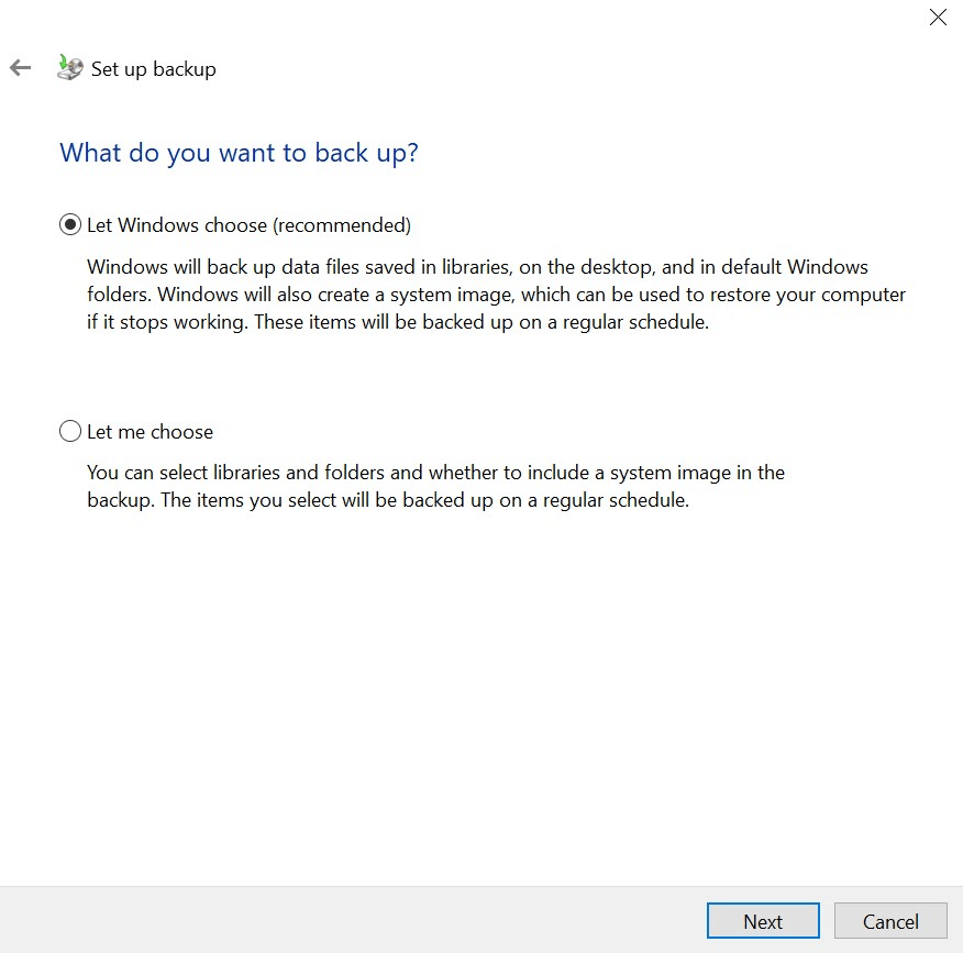 Windows 10: Auswahl der Dateien, die in die Sicherung aufgenommen werden sollen