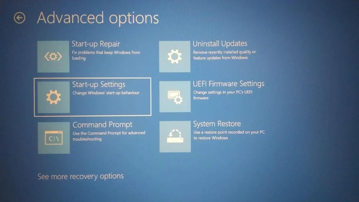 Windows UEFI-Screenshot - Erweiterte Optionen