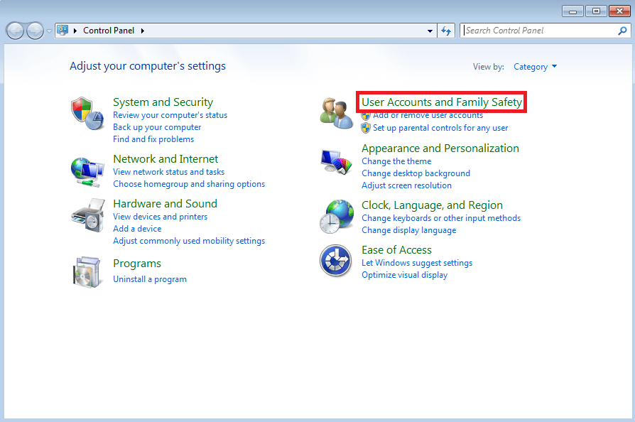 Windows 7-Systemsteuerung.