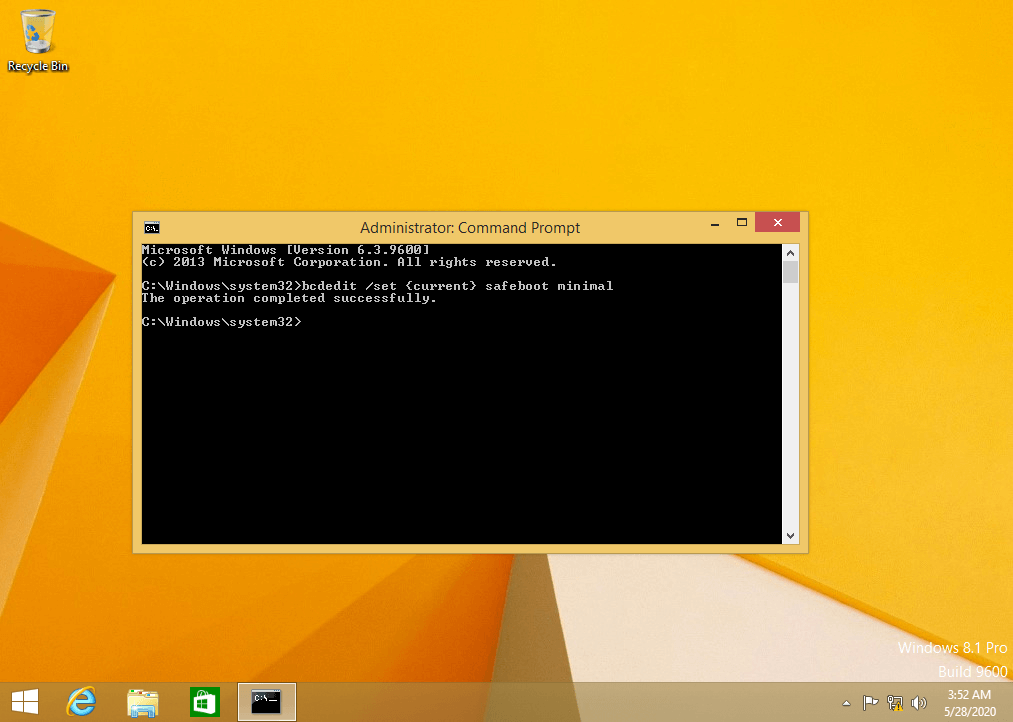 Windows 8-Befehlszeile zur Eingabe der Befehlssyntax (bcdedit)