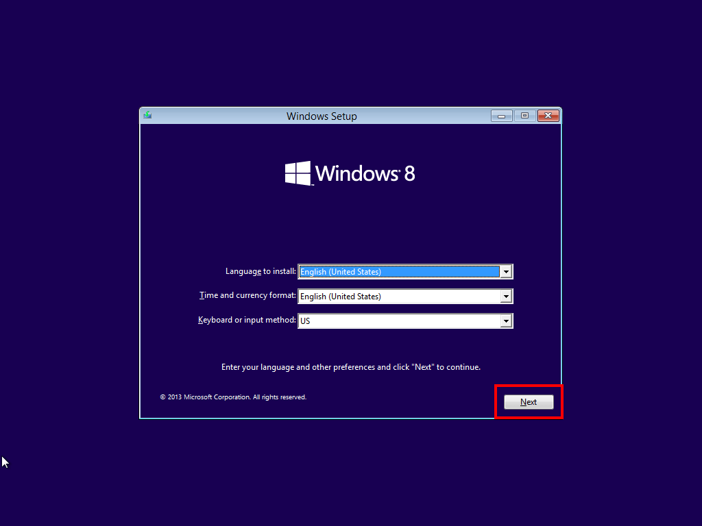 Windows 8 DVD-Startbildschirm