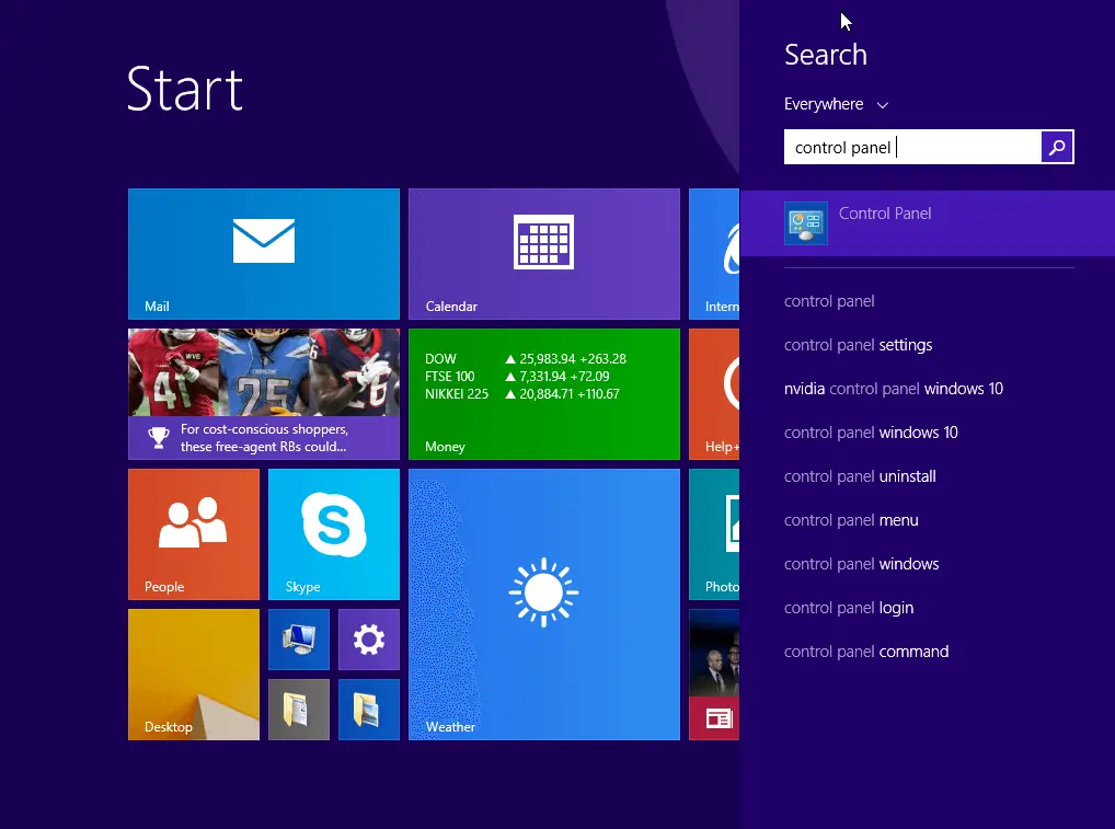 Suchen Sie in Windows 8 nach? Systemsteuerung?