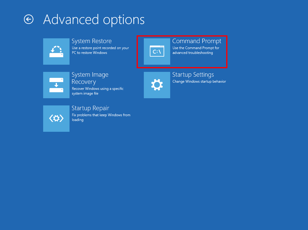 Windows 8-Systemwiederherstellung: Wählen Sie? Eingabeaufforderung? im erweiterten Optionsmenü