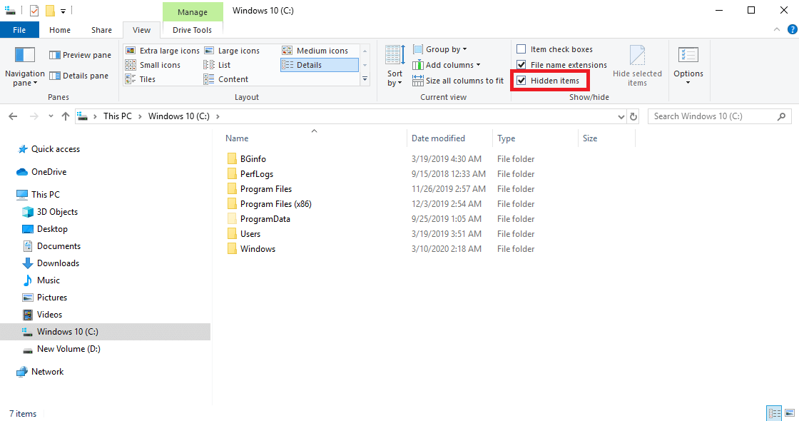 Zeigen Sie versteckte Dateien und Ordner in Windows 10 an 