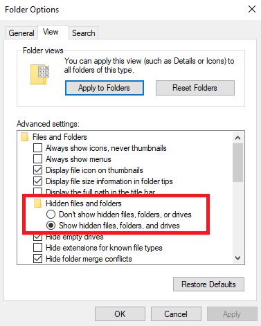Zeigen Sie versteckte Dateien in Windows 10-Ordneroptionen an 