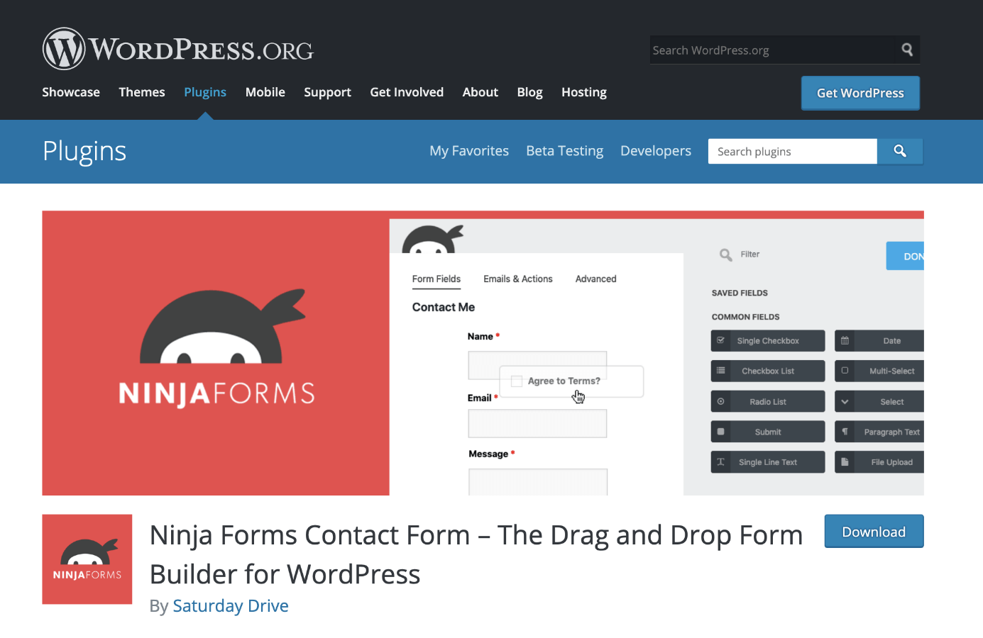 Das WordPress Ninja Forms Plugin auf WordPress.org