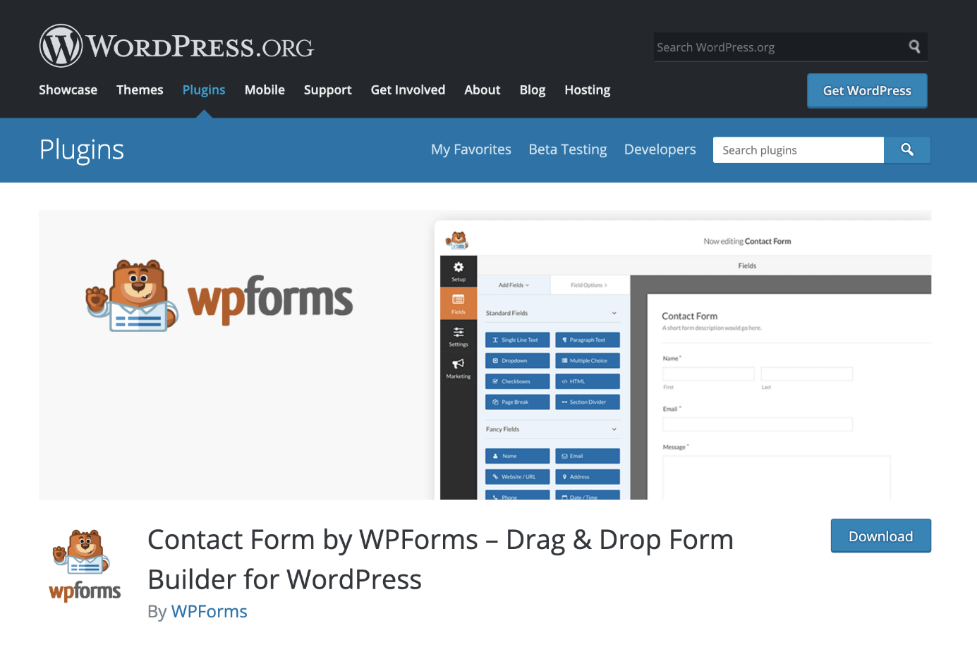 Das WordPress WPForms Forms Plugin auf WordPress.org